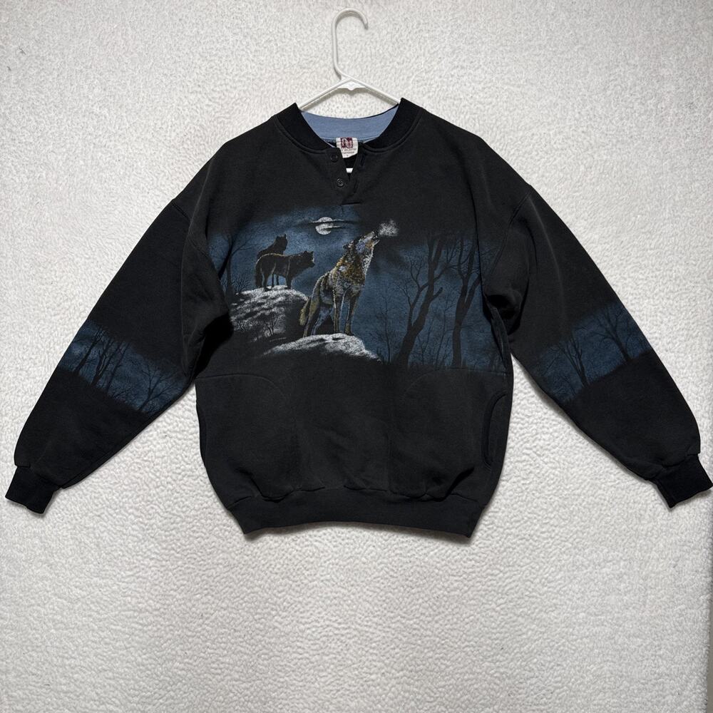 Art Unlimited Sportswear Sweater Shirt Wolves Mens L Black Long Sleeves